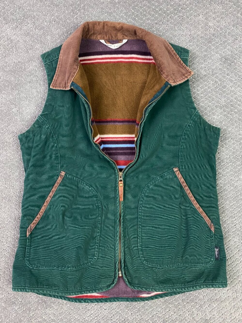 Woolrich Chore Vest Womens Medium Green Dorrington Canvas Barn Aztec Lined